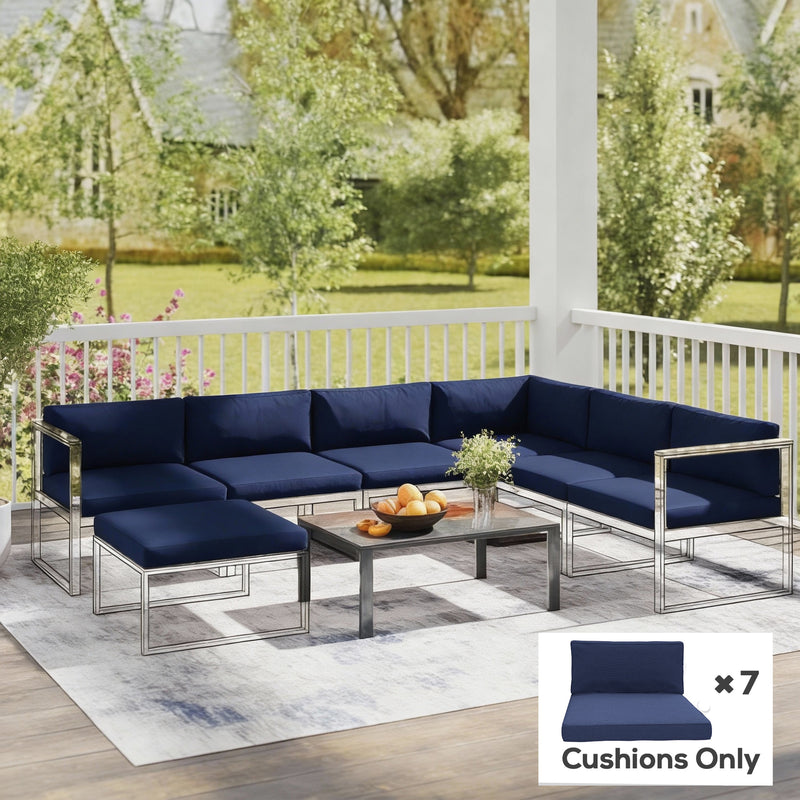 Rattan Sofa Cushion Set for 7 Seats with Removable Washable Covers Dark Blue