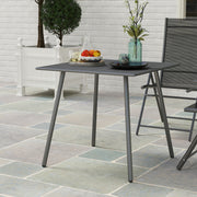 Grey Square Garden Table for 4 with Slat Top and Steel Frame 80cm by Outsunny