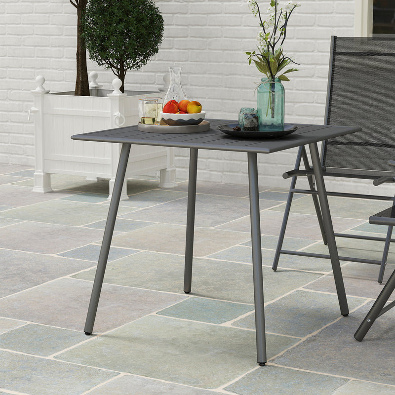 Grey Square Garden Table for 4 with Slat Top and Steel Frame 80cm by Outsunny