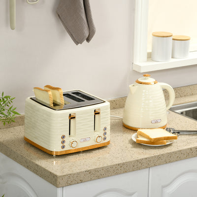 3000W Rapid Boil Kettle and 4 Slice Toaster Set With Adjustable Browning, Beige