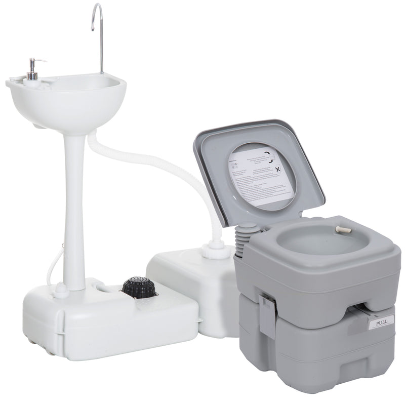 Portable Camping Toilet and Wash Sink Set for Private Outdoor Bathroom Comfort Grey