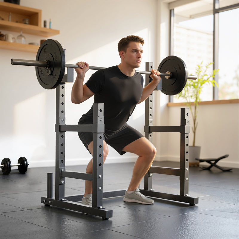 Adjustable Squat Rack for Safe Home Strength Training with Weight Plate Storage Black AOSOM