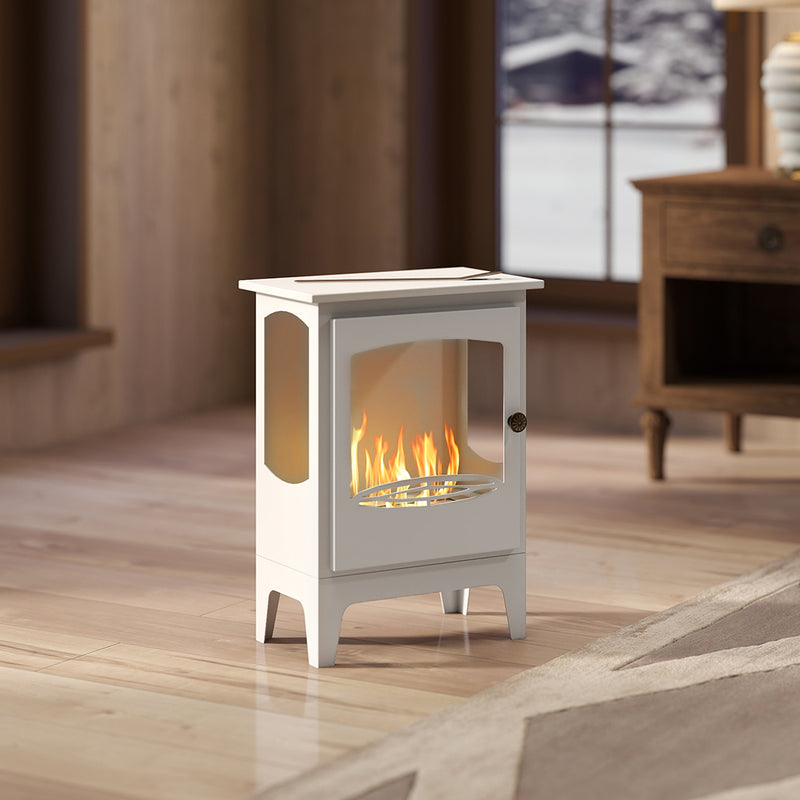 Freestanding Bioethanol Fireplace with 1.2L Tank and 3 Hour Burn Time for Indoors White