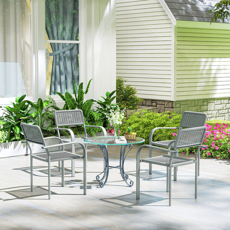 Garden Dining Chair Set of 4 Stackable Rattan Effect with Armrests Light Grey Outsunny