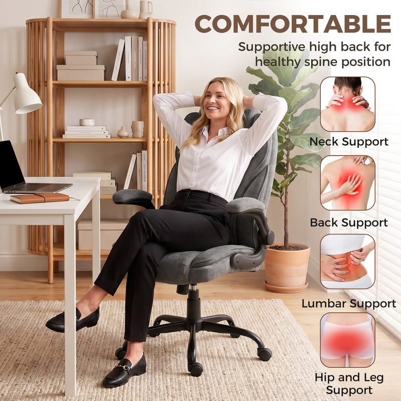 Office Chair with Flip Up Armrests for Space Saving Comfort and Adjustable Height Grey