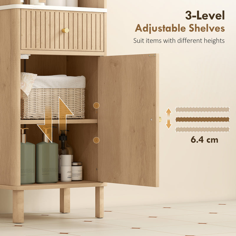 Slimline Bathroom Storage Cabinet With Shelves And Drawer For Small Spaces Wood Effect AOSOM
