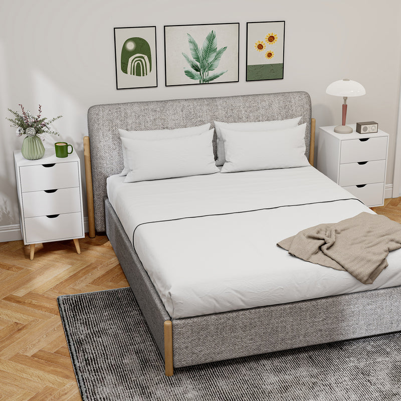 HOMCOM Set of 2 Bedside Tables, Modern Nightstand Side End Table with 3 Storage Drawers and Solid Pine Wood Legs for Bedroom Living Room Entryway, White AOSOM