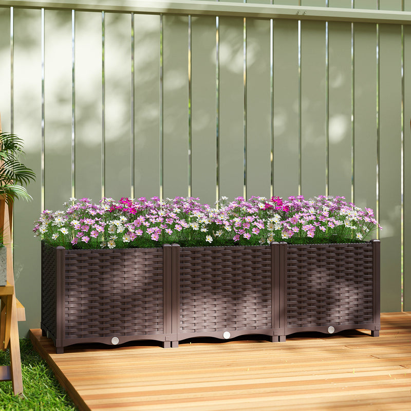 Modular Raised Garden Bed for Small Spaces with Built In Water Reservoir and Drainage, Brown