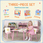 3 Piece Kids Table and Chair Set for Bedroom or Playroom with Storage Feature, Pink