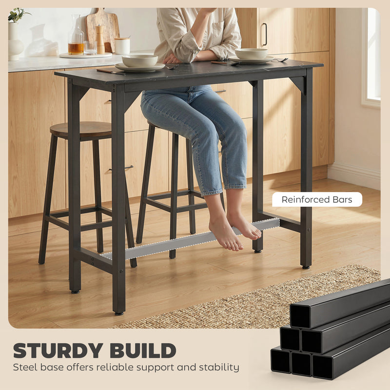 Bar Table for Small Spaces with Easy Clean Marble Effect Top Black Marble Effect AOSOM
