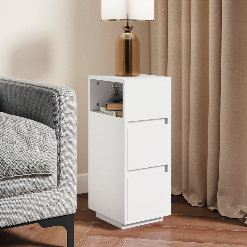 Slim Bedside Table with Drawers and Open Shelf for Small Bedrooms