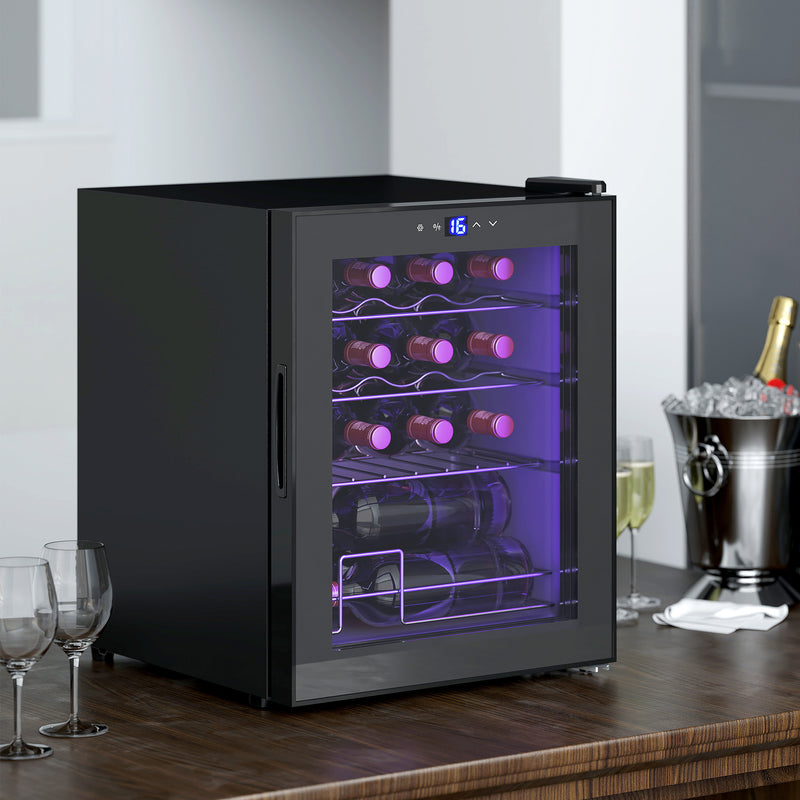 16 Bottle Wine Cooler Fridge With Adjustable Temperature For Home Bar Use Black