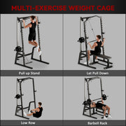 Home Gym Power Cage with 15 Level Squat Rack and Pulley System for Strength Training Black AOSOM