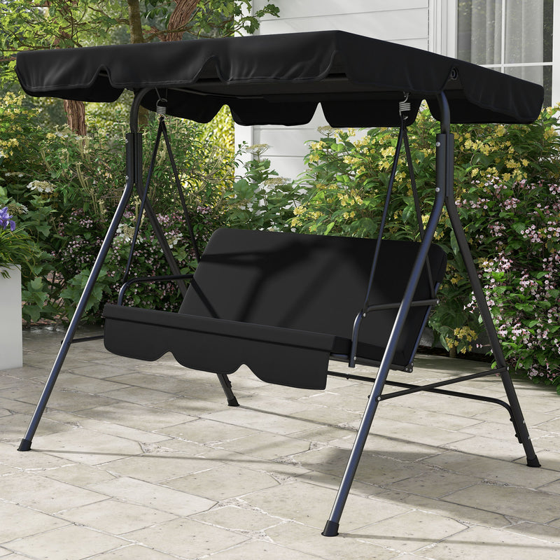 Black 3 Seater Garden Swing Chair With Adjustable Canopy For Relaxing Outdoors