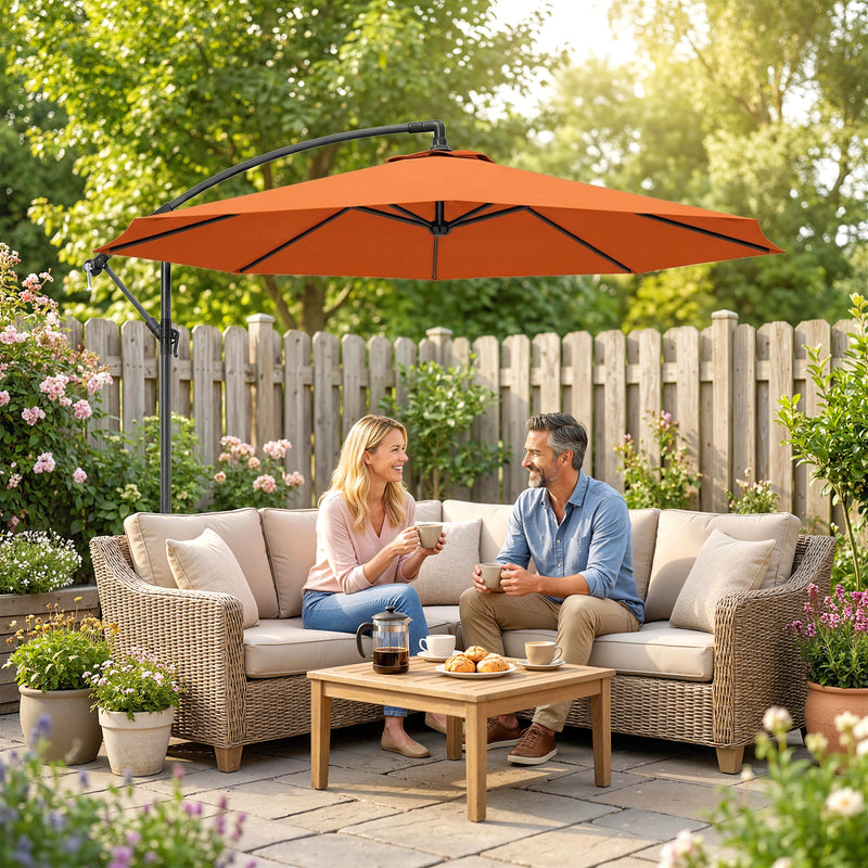 3m Orange Cantilever Parasol with Cross Base for Unobstructed Garden Shade Outsunny