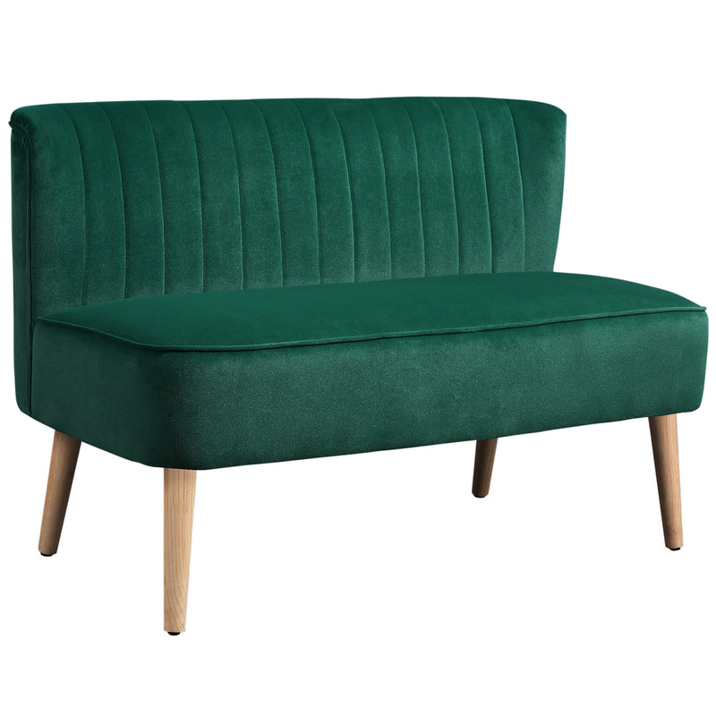 2 Seater Velvet Sofa for Small Spaces with Deep Foam Cushions Dark Green AOSOM