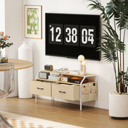 TV Stand Cabinet for 55 Inch TVs with Storage Drawers and Shelves for Living Room, Natural Wood