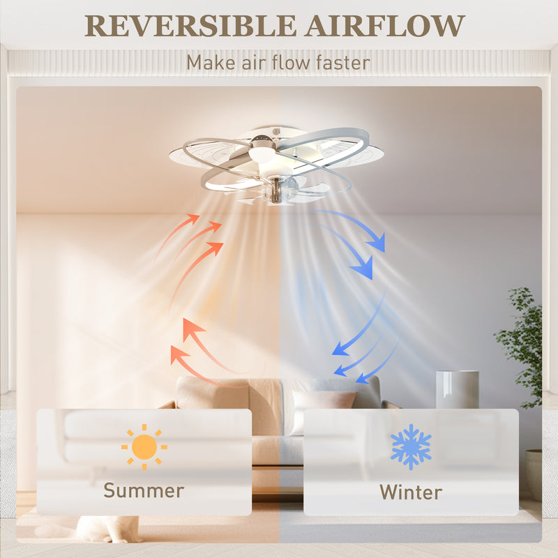 Ceiling Fan with Light and Remote for Year Round Comfort and Starry Sky Effect Silver Tone AOSOM