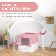 Pink Hooded Cat Litter Box With Scoop Portable Front Entry Pet Toilet by PawHut