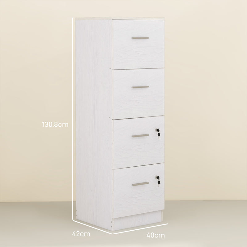 White Wooden Lockable Filing Cabinet with 4 Drawers by HOMCOM