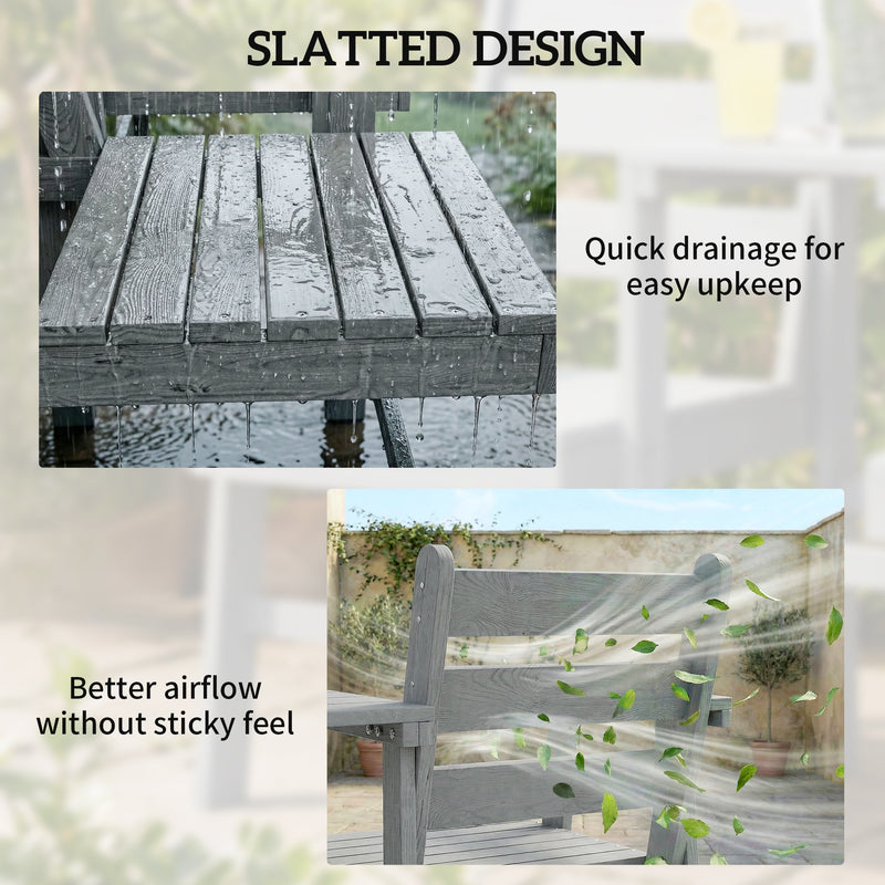 Garden Bench with Built In Table for Two Comfortable Outdoor Seating Grey Outsunny