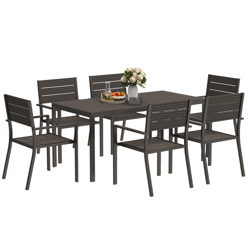 7 Piece Rattan Patio Dining Set With Rectangle Table and Stackable Chairs by Outsunny