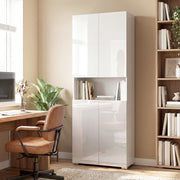 Tall Cupboard For Kitchen Storage with Adjustable Shelves and Soft Close Doors Modern White High Gloss 68x34x180cm Homcom