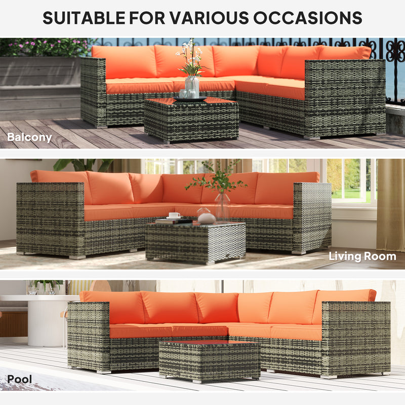Four Piece Rattan Sofa Set with Cushions in Orange and Grey by Outsunny