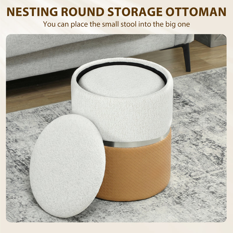 Ottoman Storage Set of 2 with Hidden Compartments for Extra Seating and Space Saving Brown Cream AOSOM