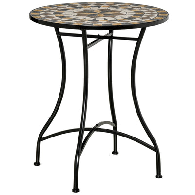 Grey Mosaic Round Outdoor Patio Table 60cm Weather-Resistant Garden Bistro Table by Outsunny