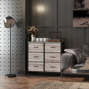 Rustic Storage Chest with Six Fabric Drawers Ideal for Bedroom or Hallway Grey Wood Effect