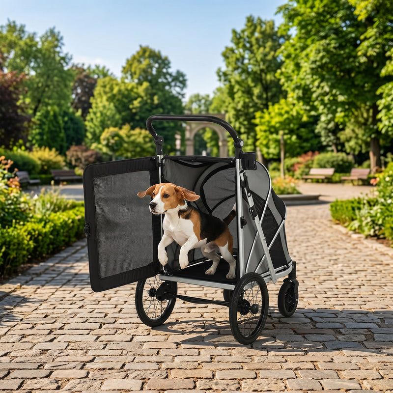 Dog Stroller for Easy Walks with Quick Fold and Mesh Windows Grey Silver Pawhut