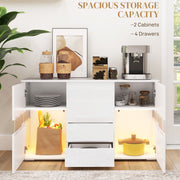 White High Gloss LED Sideboard Cabinet with Storage Shelves and Modern Design