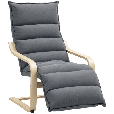 Curved Wooden Accent Chair with Adjustable Footrest Dark Grey by HOMCOM
