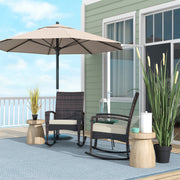 Set of 2 PE Rattan Garden Rocking Chairs with Cushions and Armrests for Outdoor Use Brown AOSOM