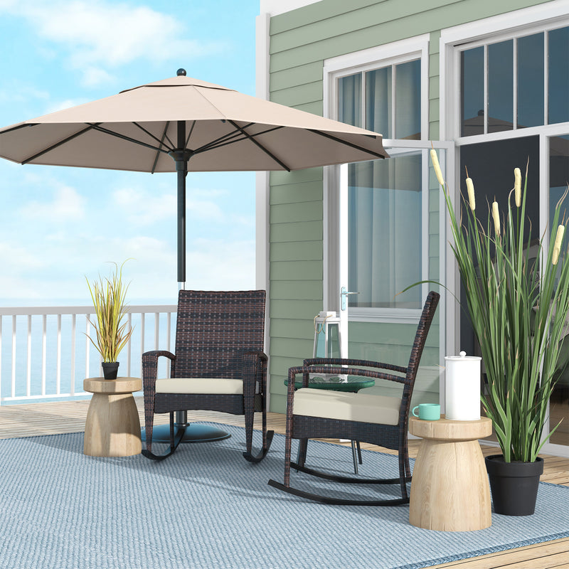 Set of 2 PE Rattan Garden Rocking Chairs with Cushions and Armrests for Outdoor Use Brown AOSOM