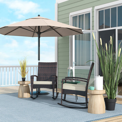 Set of 2 PE Rattan Garden Rocking Chairs with Cushions and Armrests for Outdoor Use Brown AOSOM