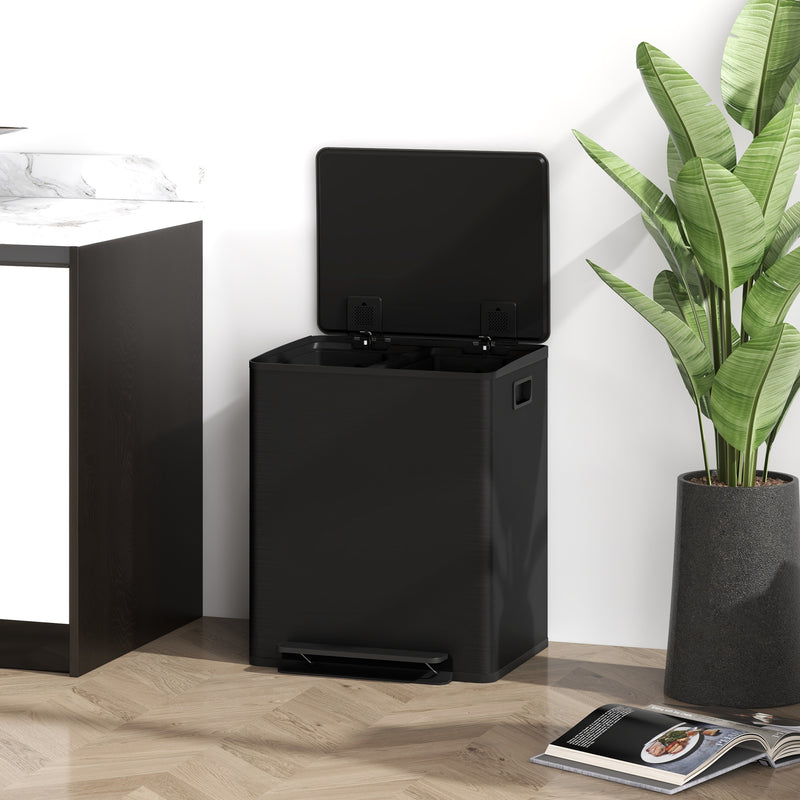 Black 50L Dual Compartment Indoor Kitchen Recycling Bin with Deodorisers - Stainless Steel
