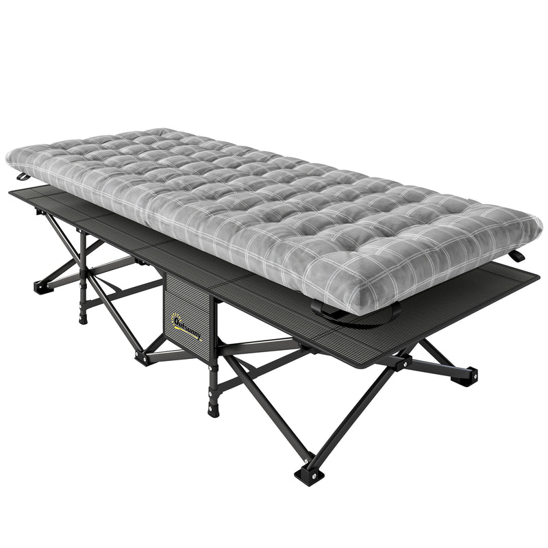 Folding Camping Bed with Extra Wide Surface and Padded Topper for Comfortable Sleep Grey