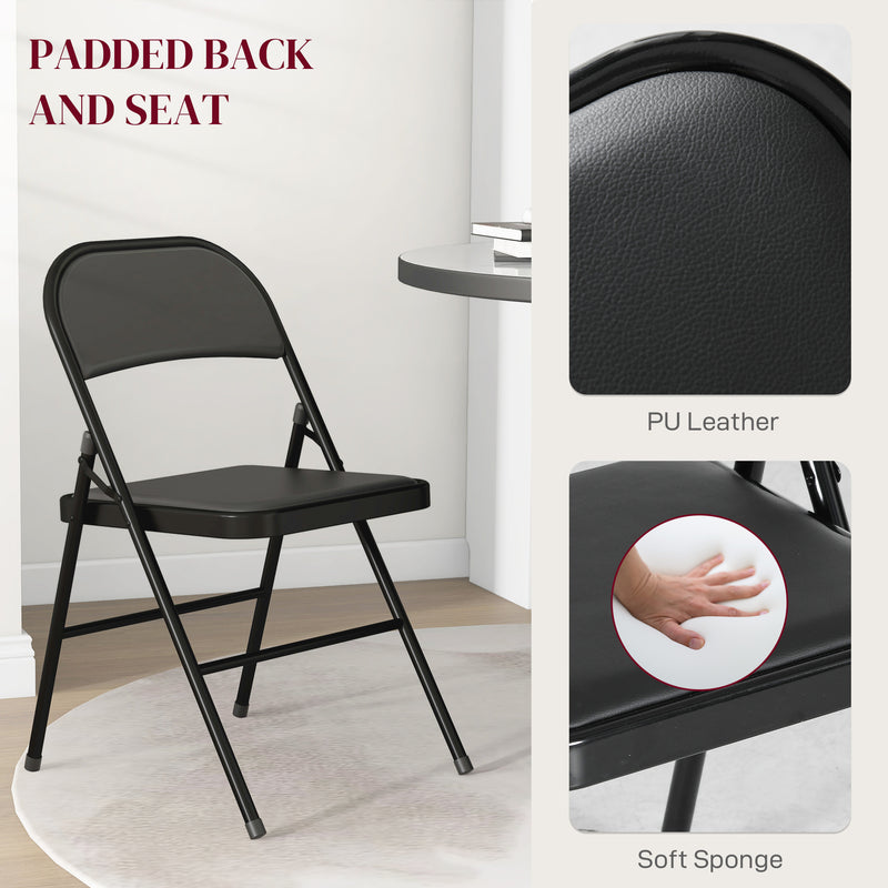 Set of 2 Folding Chairs with Cushioned Seats Ideal for Home or Events, Black