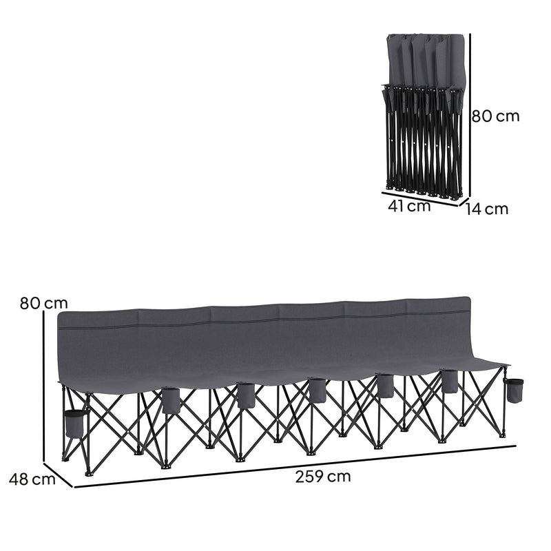 Folding 6 Seater Outdoor Bench for Instant Group Seating with Carry Case Charcoal Grey