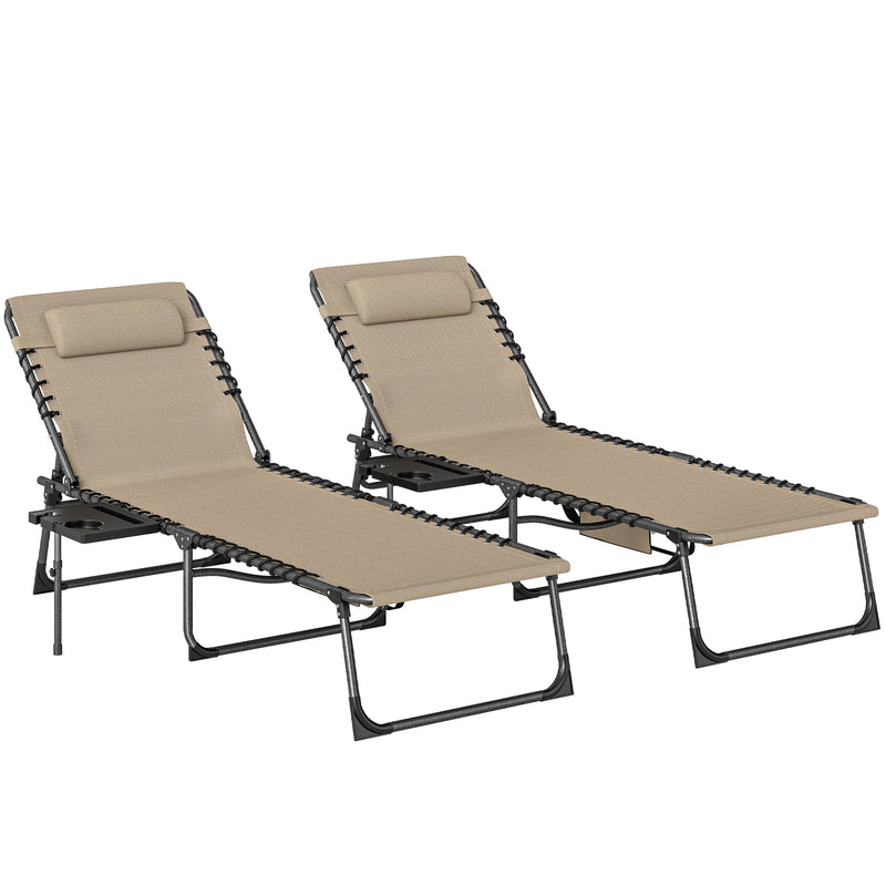 Adjustable Garden Sun Loungers Set of 2 with Side Table and Pillow for Outdoor Relaxing Outsunny