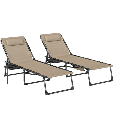 Adjustable Garden Sun Loungers Set of 2 with Side Table and Pillow for Outdoor Relaxing Outsunny