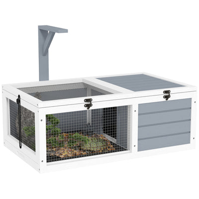 Wooden Tortoise Enclosure with Lamp Holder for Indoor and Outdoor Use Light Grey by PawHut