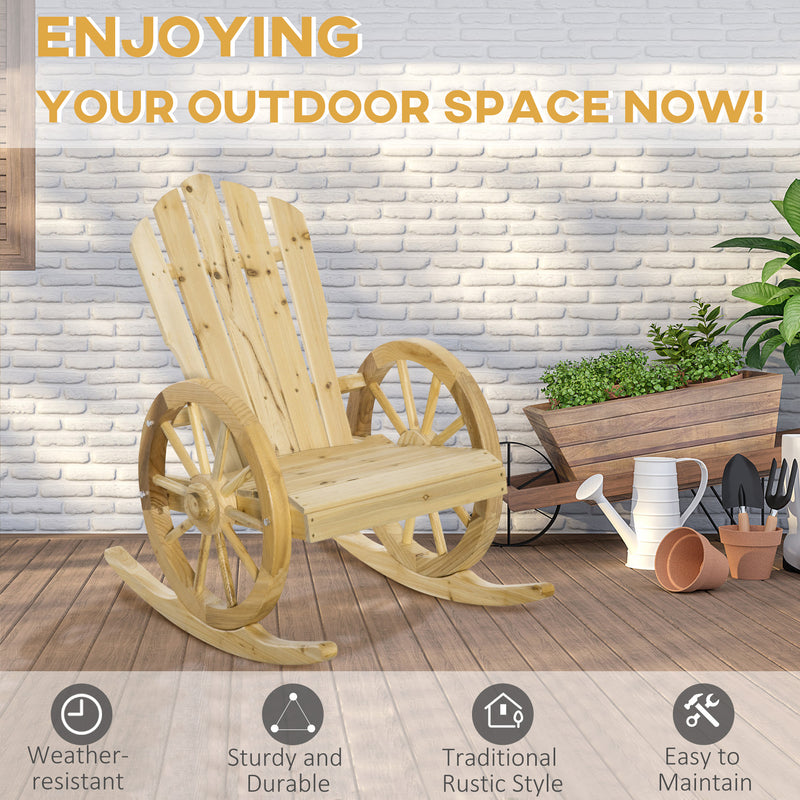 Natural Wooden Adirondack Rocking Chair Reclining Garden Armchair by Outsunny