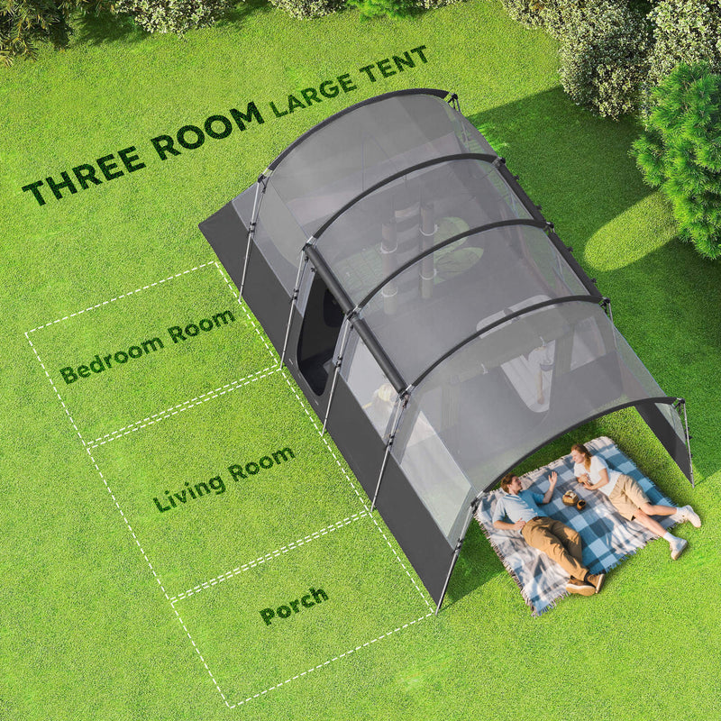 8 Person Family Camping Tent with Removable Rooms and Weather Resistant Shelter Dark Grey