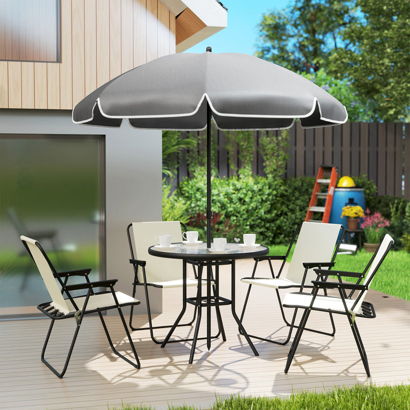 4 Seater Garden Dining Set With Folding Chairs and Parasol Cream White by Outsunny