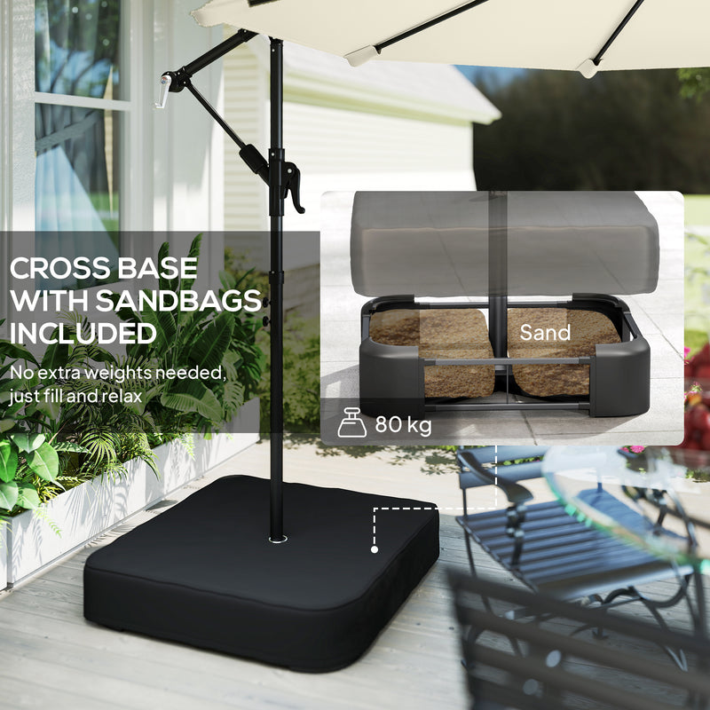 Cantilever Garden Parasol with 360 Degree Rotation and Sandbag Base for Flexible Shade, Cream White