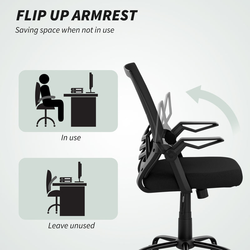 Ergonomic Mesh Office Chair With Flip Up Arms And Lumbar Support For Home Desk, Black