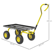 Heavy Duty Garden Trolley Cart with Metal Frame and Pneumatic Wheels Yellow by Outsunny
